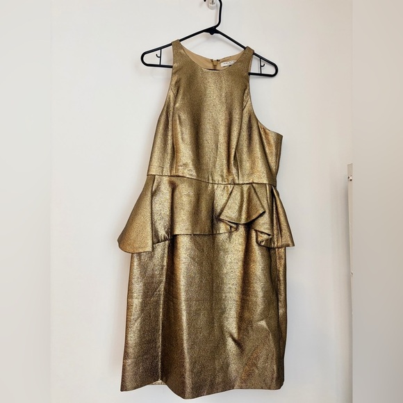 Halston Heritage Dresses & Skirts - Halston Heritage -  Metallic Gold Peplum Dress Size 12 - NWOT